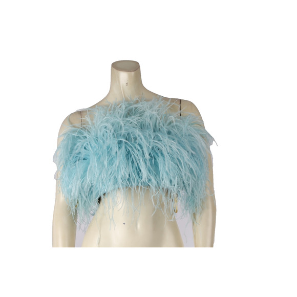 “Bronx & Banco Afiya Feather Top – Blue Ostrich Feathers, Size XS, Stunning!” - Picture 1 of 15